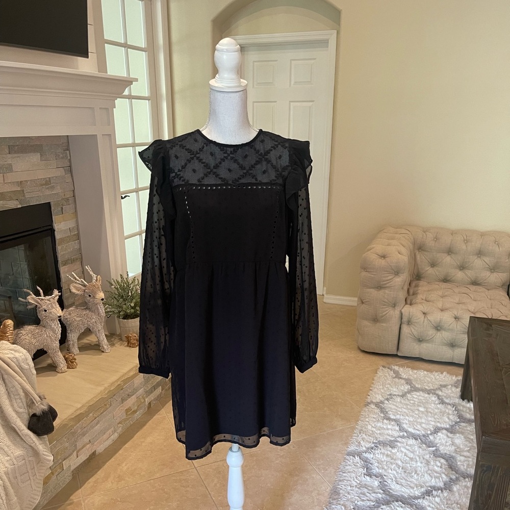 Pull&Bear Black Dotted Chiffon Dress Size L